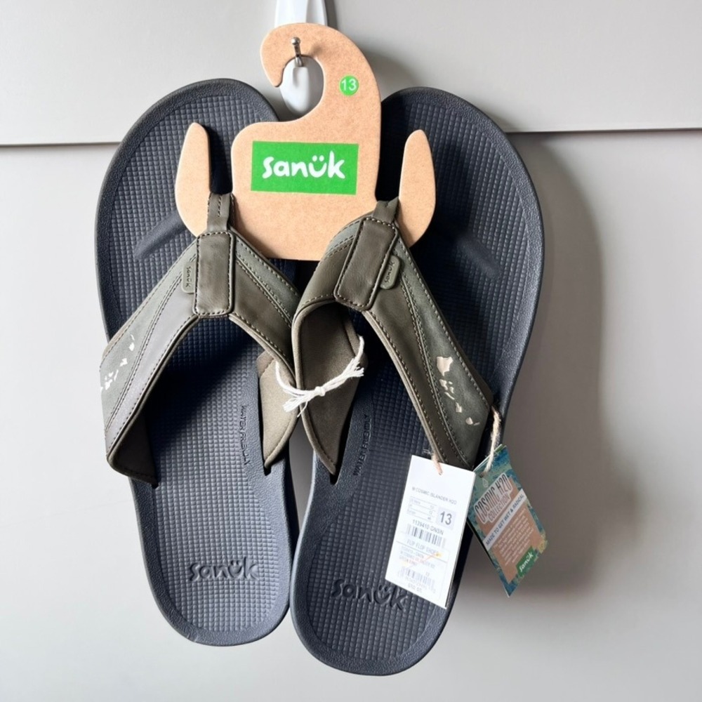 Sanuk‎ Mens Cosmic Islander H2O Flip Flops Green Sand Size 13 1139410 GNSN